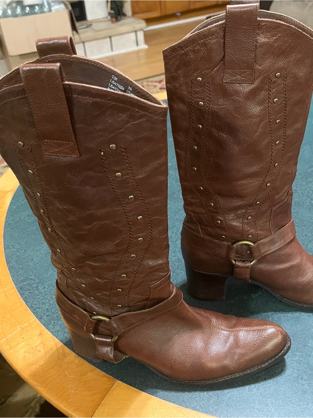 Staccato Women’s Brown Leather Western Harness Boots 36
